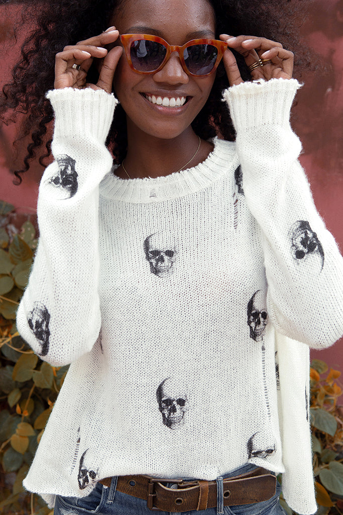 Distressed skull sweatshirt hot sale