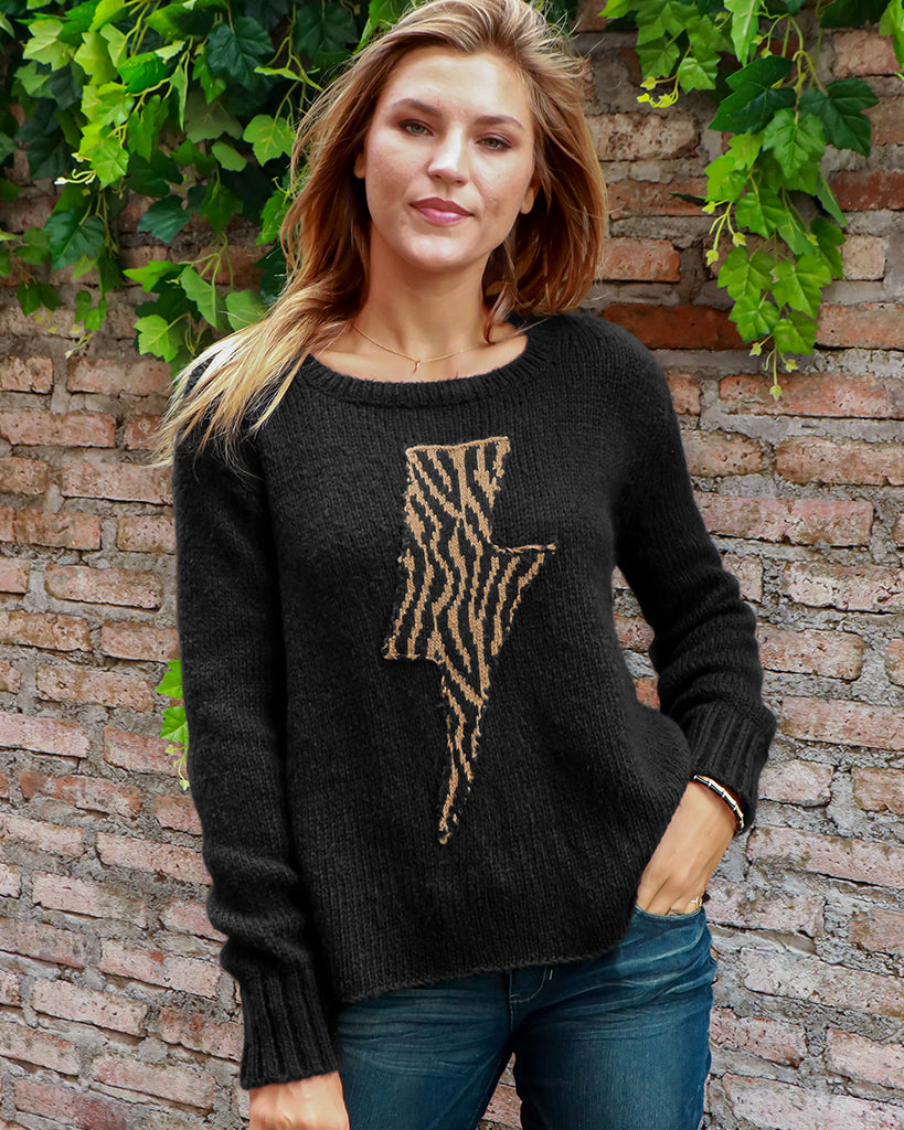 Bolt Leopard Crew Sweater Black Copper Wooden Ships